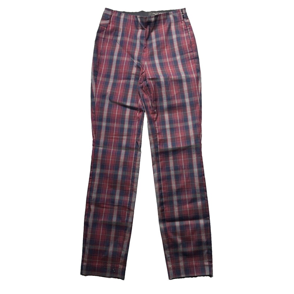 Rag & Bone Simone Pants Womens Size 0 Red Blue Plaid High Rise Dark Academia